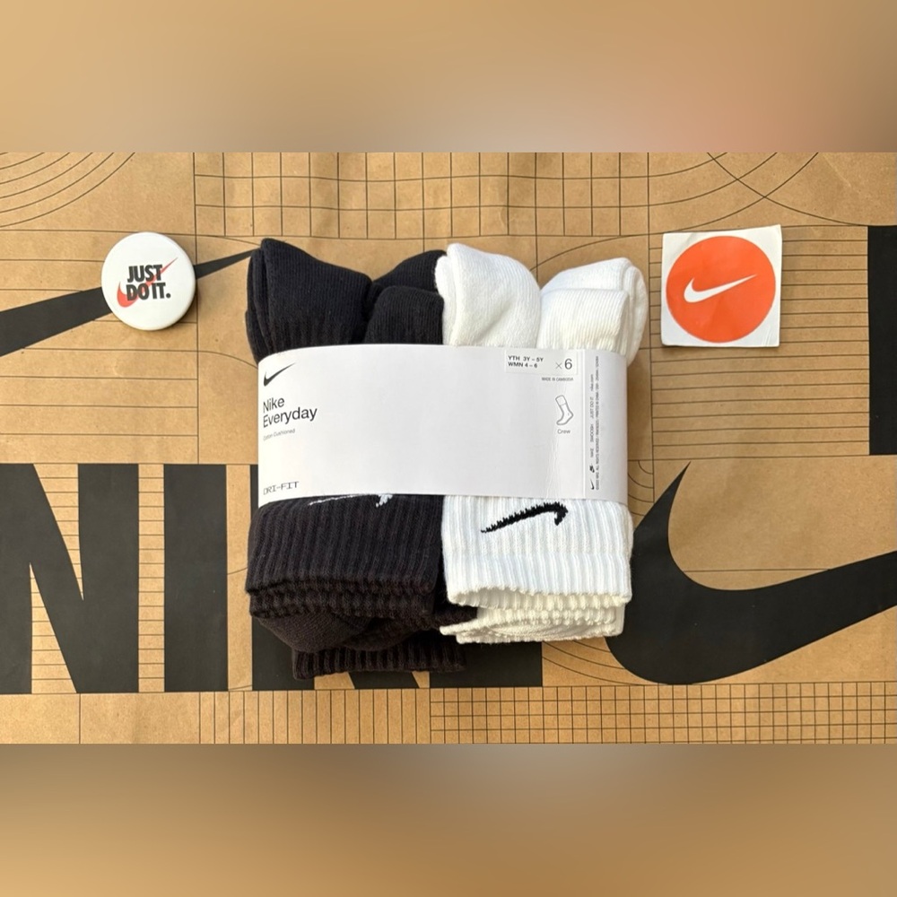 Nike Dri-fit Everyday cotton cushioned crew socks SX7666 black white 6 Pack NEW